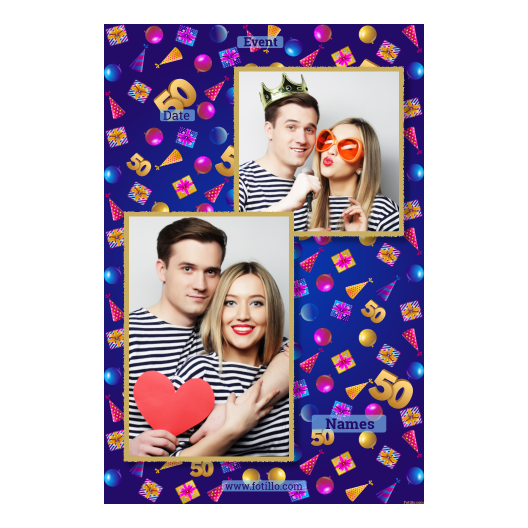 Pięćdziesiątka + balony i prezenty + 308 złoty z tekstem Pięćdziesiątka + balony i prezenty + 308 złoty z tekstem