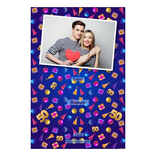 Pięćdziesiątka + balony i prezenty + 312 biały z tekstem Pięćdziesiątka + balony i prezenty + 312 biały z tekstem