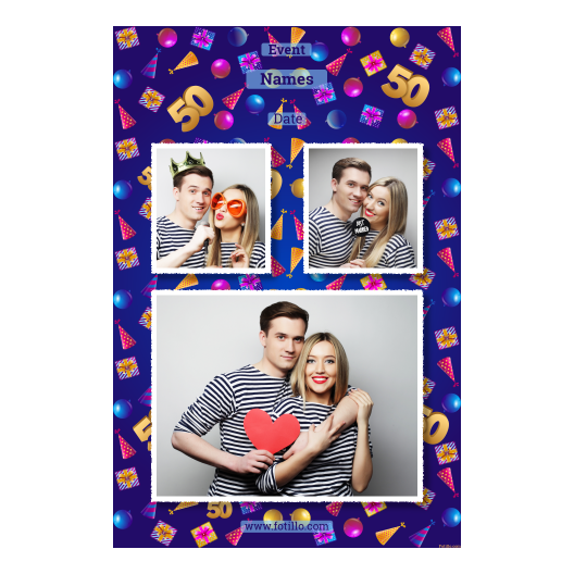 Pięćdziesiątka + balony i prezenty + 320 biały z tekstem Pięćdziesiątka + balony i prezenty + 320 biały z tekstem