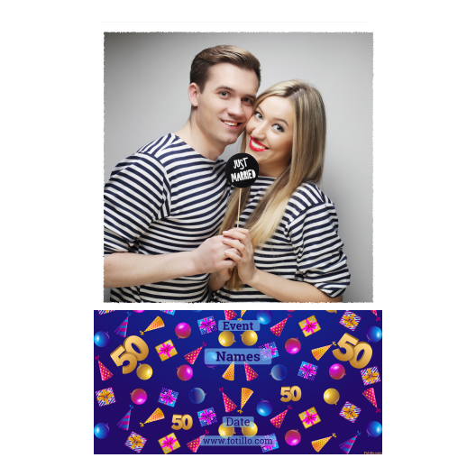 Pięćdziesiątka + balony i prezenty + 325 biały z tekstem Pięćdziesiątka + balony i prezenty + 325 biały z tekstem