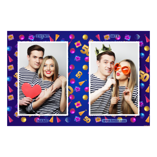 Pięćdziesiątka + balony i prezenty + 411 biały z tekstem Pięćdziesiątka + balony i prezenty + 411 biały z tekstem