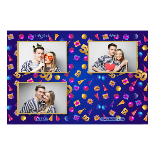 Pięćdziesiątka + balony i prezenty + 418 złoty z tekstem Pięćdziesiątka + balony i prezenty + 418 złoty z tekstem