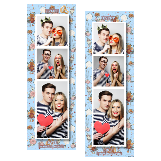 Fotobudka na weselu z błękitnym tłem + obrączki i kwiaty - Paski 15x5cm model 109 - obrazek 6