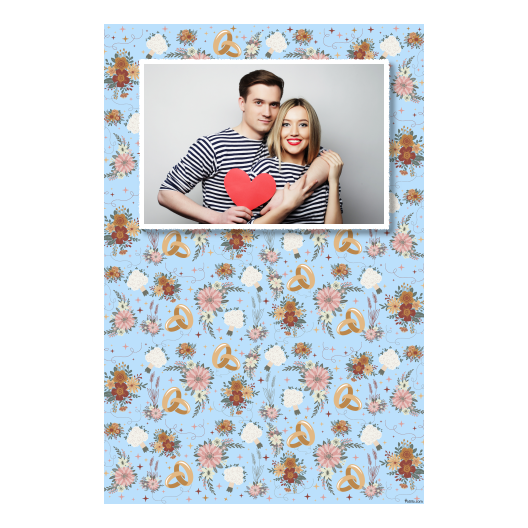 Fotobudka na weselu z błękitnym tłem + obrączki i kwiaty - Pocztówka 15x10cm model 311 - obrazek 5