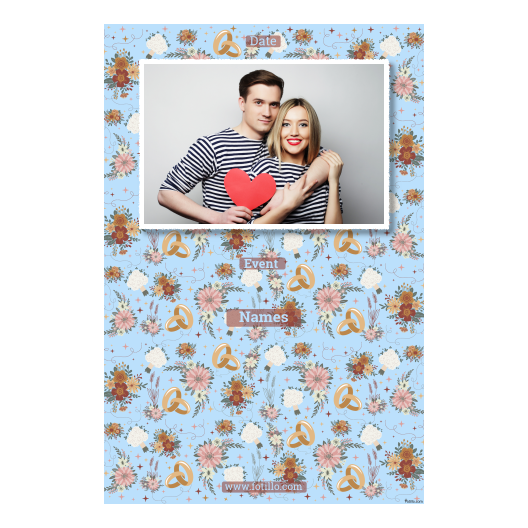 Fotobudka na weselu z błękitnym tłem + obrączki i kwiaty - Pocztówka 15x10cm model 311 - obrazek 6