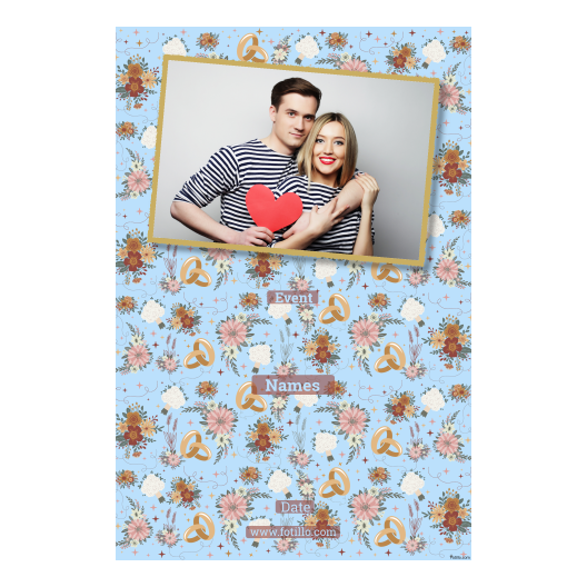 Fotobudka na weselu z błękitnym tłem + obrączki i kwiaty - Pocztówka 15x10cm model 312 - obrazek 2