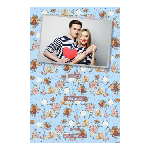 Fotobudka na weselu z błękitnym tłem + obrączki i kwiaty - Pocztówka 15x10cm model 312 - obrazek 4