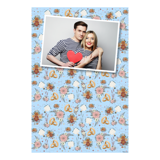 Fotobudka na weselu z błękitnym tłem + obrączki i kwiaty - Pocztówka 15x10cm model 312 - obrazek 5