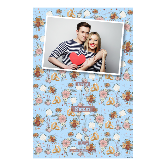 Fotobudka na weselu z błękitnym tłem + obrączki i kwiaty - Pocztówka 15x10cm model 312 - obrazek 6