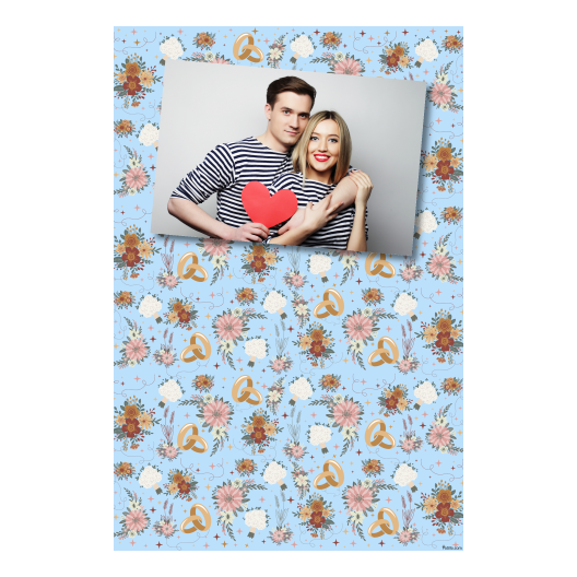 Fotobudka na weselu z błękitnym tłem + obrączki i kwiaty - Pocztówka 15x10cm model 312 - obrazek 7