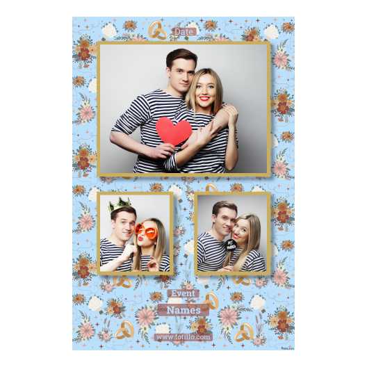 Fotobudka na weselu z błękitnym tłem + obrączki i kwiaty - Pocztówka 15x10cm model 317 - obrazek 2