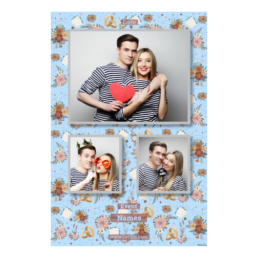 Fotobudka na weselu z błękitnym tłem + obrączki i kwiaty - Pocztówka 15x10cm model 317 - obrazek 4