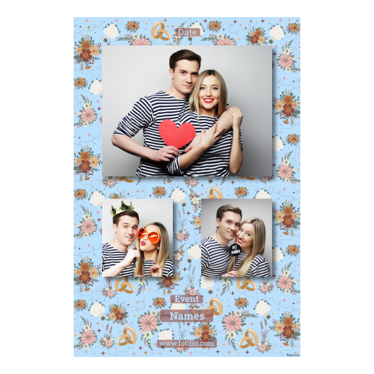 Fotobudka na weselu z błękitnym tłem + obrączki i kwiaty - Pocztówka 15x10cm model 317 - obrazek 8