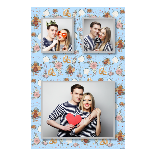 Fotobudka na weselu z błękitnym tłem + obrączki i kwiaty - Pocztówka 15x10cm model 318 - obrazek 3