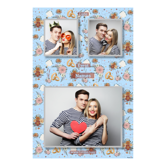 Fotobudka na weselu z błękitnym tłem + obrączki i kwiaty - Pocztówka 15x10cm model 318 - obrazek 4