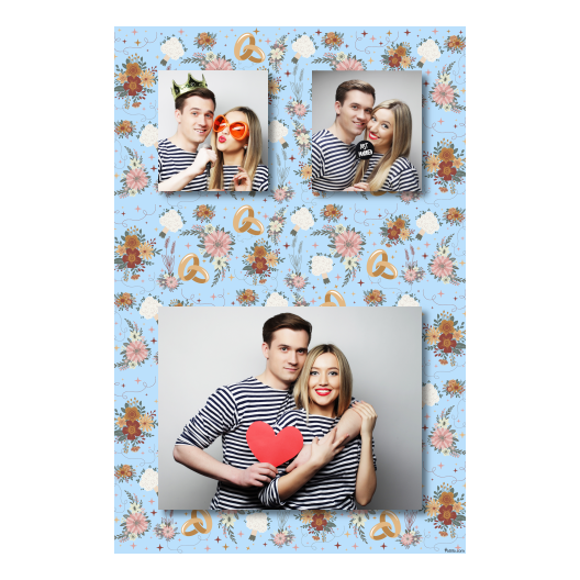 Fotobudka na weselu z błękitnym tłem + obrączki i kwiaty - Pocztówka 15x10cm model 318 - obrazek 7