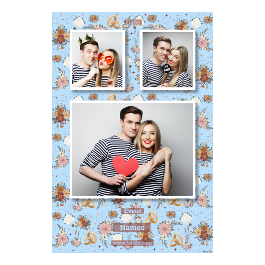 Photo booth at the wedding with light blue background + wedding rings, flowers  -  Postcard 6x4 model 319 - Image 6