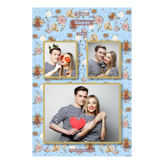 Fotobudka na weselu z błękitnym tłem + obrączki i kwiaty - Pocztówka 15x10cm model 320 - obrazek 2