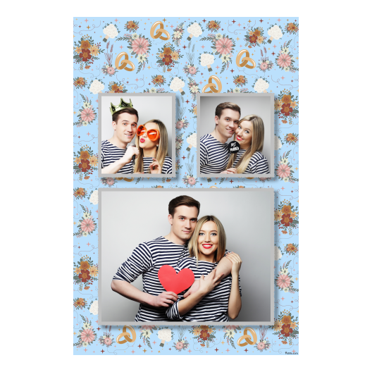 Fotobudka na weselu z błękitnym tłem + obrączki i kwiaty - Pocztówka 15x10cm model 320 - obrazek 3