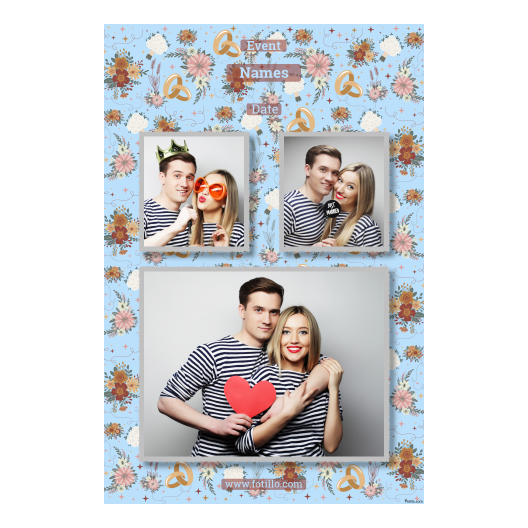 Fotobudka na weselu z błękitnym tłem + obrączki i kwiaty - Pocztówka 15x10cm model 320 - obrazek 4