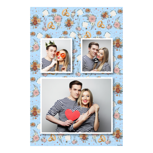 Fotobudka na weselu z błękitnym tłem + obrączki i kwiaty - Pocztówka 15x10cm model 320 - obrazek 5