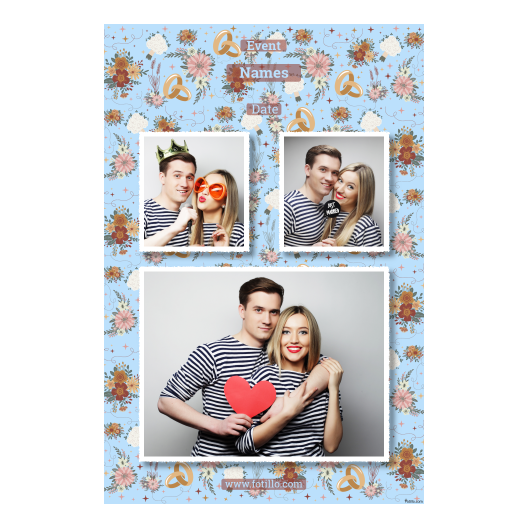 Fotobudka na weselu z błękitnym tłem + obrączki i kwiaty - Pocztówka 15x10cm model 320 - obrazek 6