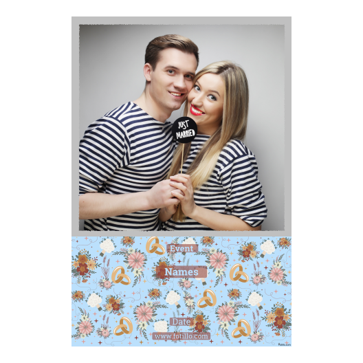 Fotobudka na weselu z błękitnym tłem + obrączki i kwiaty - Pocztówka 15x10cm model 325 - obrazek 4