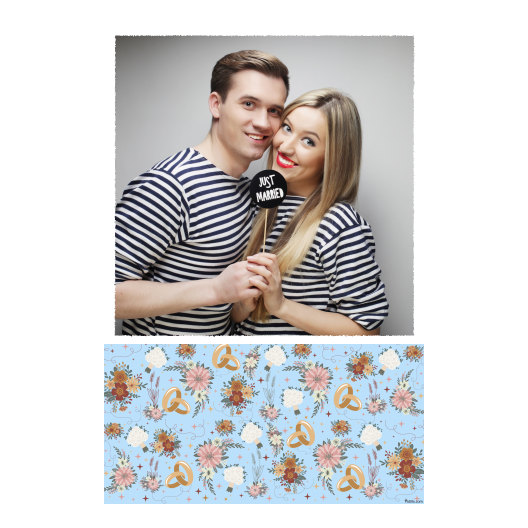 Fotobudka na weselu z błękitnym tłem + obrączki i kwiaty - Pocztówka 15x10cm model 325 - obrazek 5