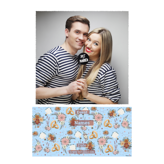 Fotobudka na weselu z błękitnym tłem + obrączki i kwiaty - Pocztówka 15x10cm model 325 - obrazek 6