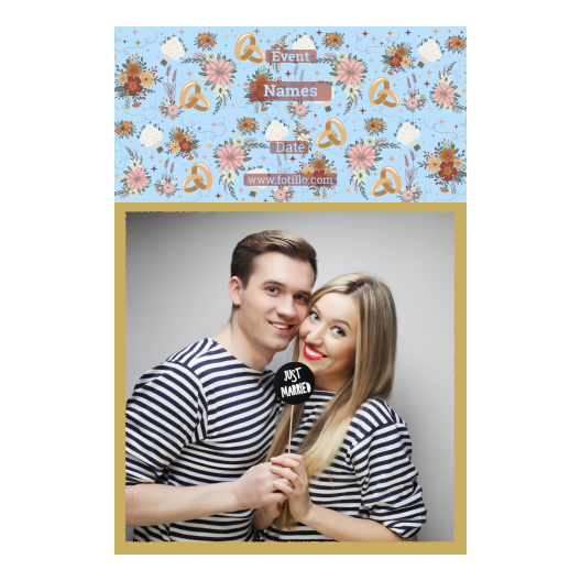Fotobudka na weselu z błękitnym tłem + obrączki i kwiaty - Pocztówka 15x10cm model 326 - obrazek 2