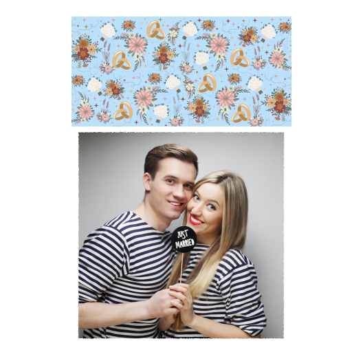 Fotobudka na weselu z błękitnym tłem + obrączki i kwiaty - Pocztówka 15x10cm model 326 - obrazek 5