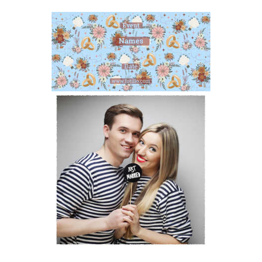 Fotobudka na weselu z błękitnym tłem + obrączki i kwiaty - Pocztówka 15x10cm model 326 - obrazek 6
