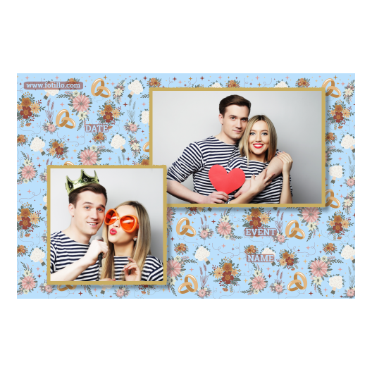 Fotobudka na weselu z błękitnym tłem + obrączki i kwiaty - Pocztówka 10x15cm model 401 - obrazek 2