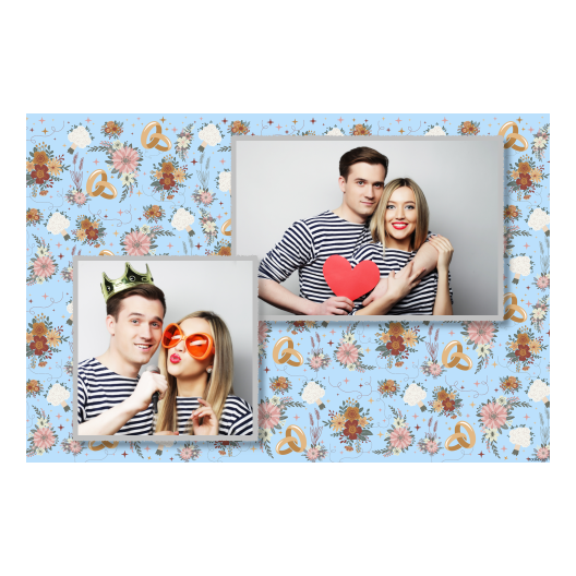 Fotobudka na weselu z błękitnym tłem + obrączki i kwiaty - Pocztówka 10x15cm model 401 - obrazek 3
