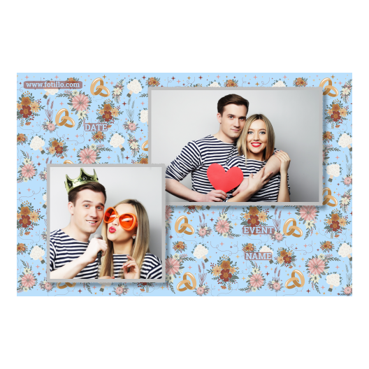 Fotobudka na weselu z błękitnym tłem + obrączki i kwiaty - Pocztówka 10x15cm model 401 - obrazek 4
