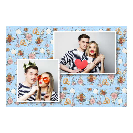 Fotobudka na weselu z błękitnym tłem + obrączki i kwiaty - Pocztówka 10x15cm model 401 - obrazek 5