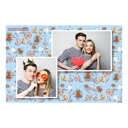 Fotobudka na weselu z błękitnym tłem + obrączki i kwiaty - Pocztówka 10x15cm model 401 - obrazek 6
