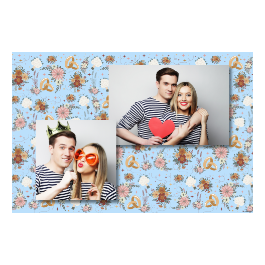 Fotobudka na weselu z błękitnym tłem + obrączki i kwiaty - Pocztówka 10x15cm model 401 - obrazek 7