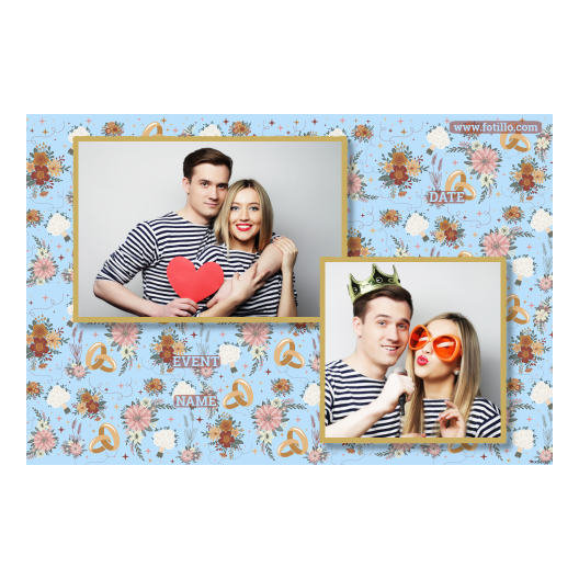 Fotobudka na weselu z błękitnym tłem + obrączki i kwiaty - Pocztówka 10x15cm model 402 - obrazek 2