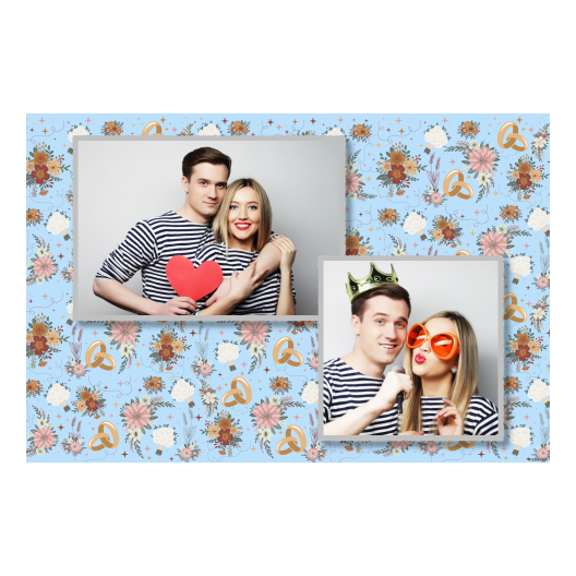 Fotobudka na weselu z błękitnym tłem + obrączki i kwiaty - Pocztówka 10x15cm model 402 - obrazek 3