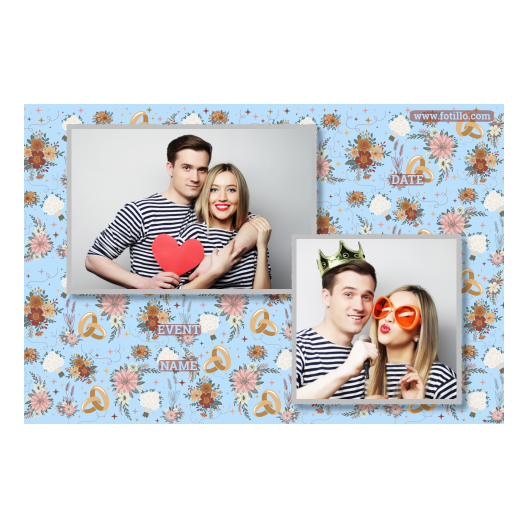 Fotobudka na weselu z błękitnym tłem + obrączki i kwiaty - Pocztówka 10x15cm model 402 - obrazek 4