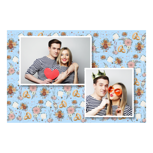 Fotobudka na weselu z błękitnym tłem + obrączki i kwiaty - Pocztówka 10x15cm model 402 - obrazek 5