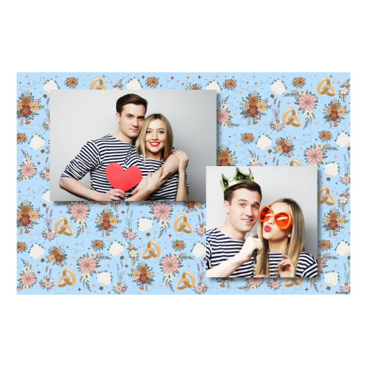 Fotobudka na weselu z błękitnym tłem + obrączki i kwiaty - Pocztówka 10x15cm model 402 - obrazek 7