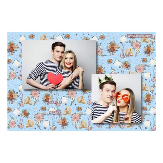 Fotobudka na weselu z błękitnym tłem + obrączki i kwiaty - Pocztówka 10x15cm model 402 - obrazek 8