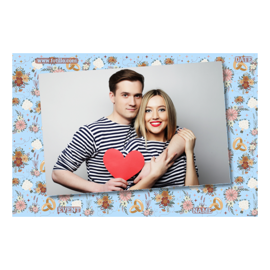 Fotobudka na weselu z błękitnym tłem + obrączki i kwiaty - Pocztówka 10x15cm model 405 - obrazek 8