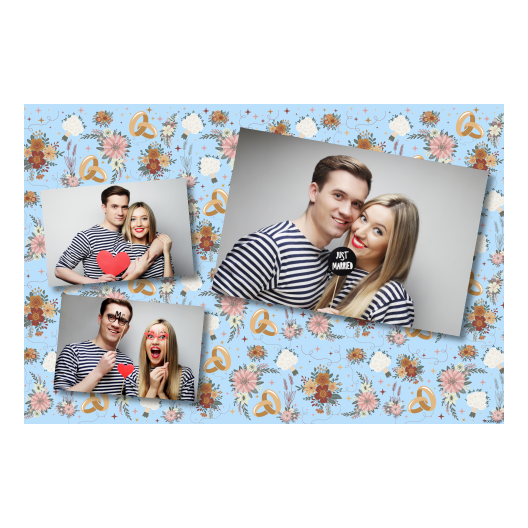 Fotobudka na weselu z błękitnym tłem + obrączki i kwiaty - Pocztówka 10x15cm model 406 - obrazek 7