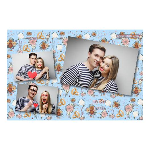 Fotobudka na weselu z błękitnym tłem + obrączki i kwiaty - Pocztówka 10x15cm model 406 - obrazek 8