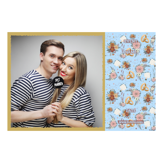 Fotobudka na weselu z błękitnym tłem + obrączki i kwiaty - Pocztówka 10x15cm model 408 - obrazek 2