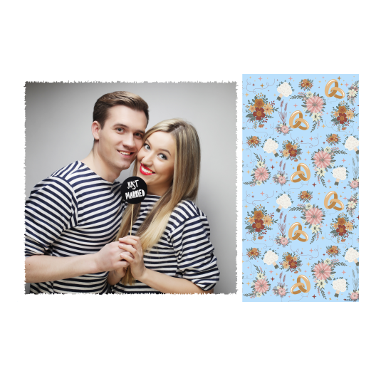 Fotobudka na weselu z błękitnym tłem + obrączki i kwiaty - Pocztówka 10x15cm model 408 - obrazek 5