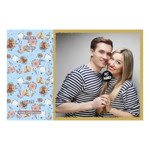 Fotobudka na weselu z błękitnym tłem + obrączki i kwiaty - Pocztówka 10x15cm model 409 - obrazek 2